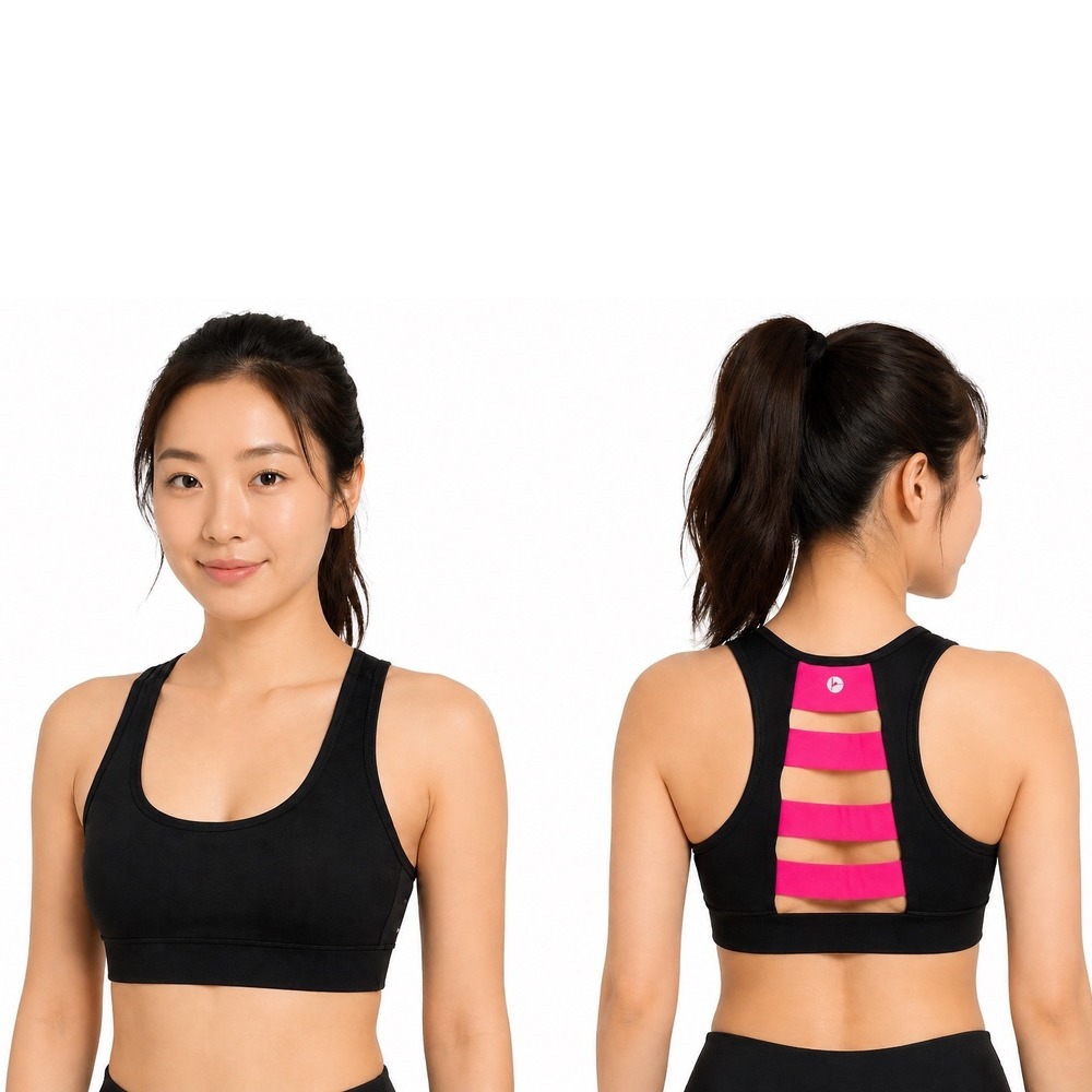 90 Degree by Reflex Black Pink Ladder Back Racerback Sports Bra XS Gym 104-74